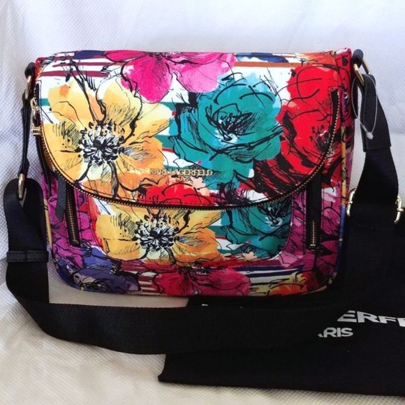 Karl Lagerfeld Double Bundle w/Cara Nylon Floral Print Messenger and Wallet NWT - Picture 11 of 14